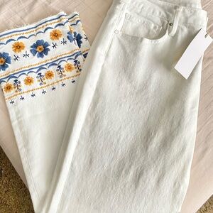 NWT Driftwood Colette Embroidered Crop Boho Jeans High Rise Straight Leg Size 14